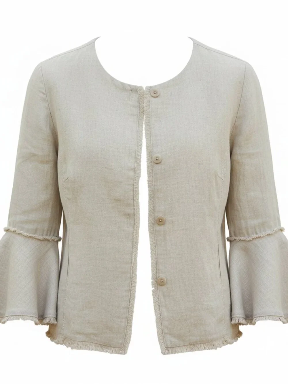 United Colors of Benetton Cotton Linen Blend Blazer | Size 4 | Raw Edge | Boho